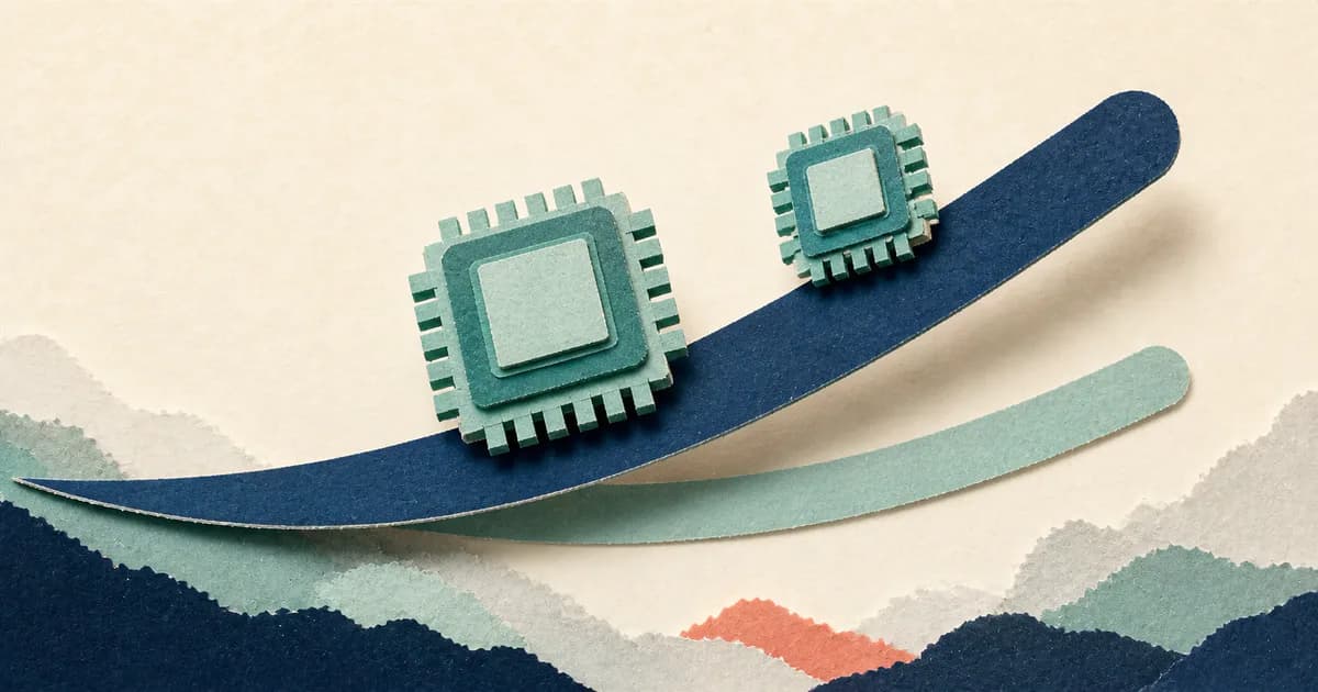 A collage of two semiconductor chips lifting a paper curve that represents the KOSPI rebound